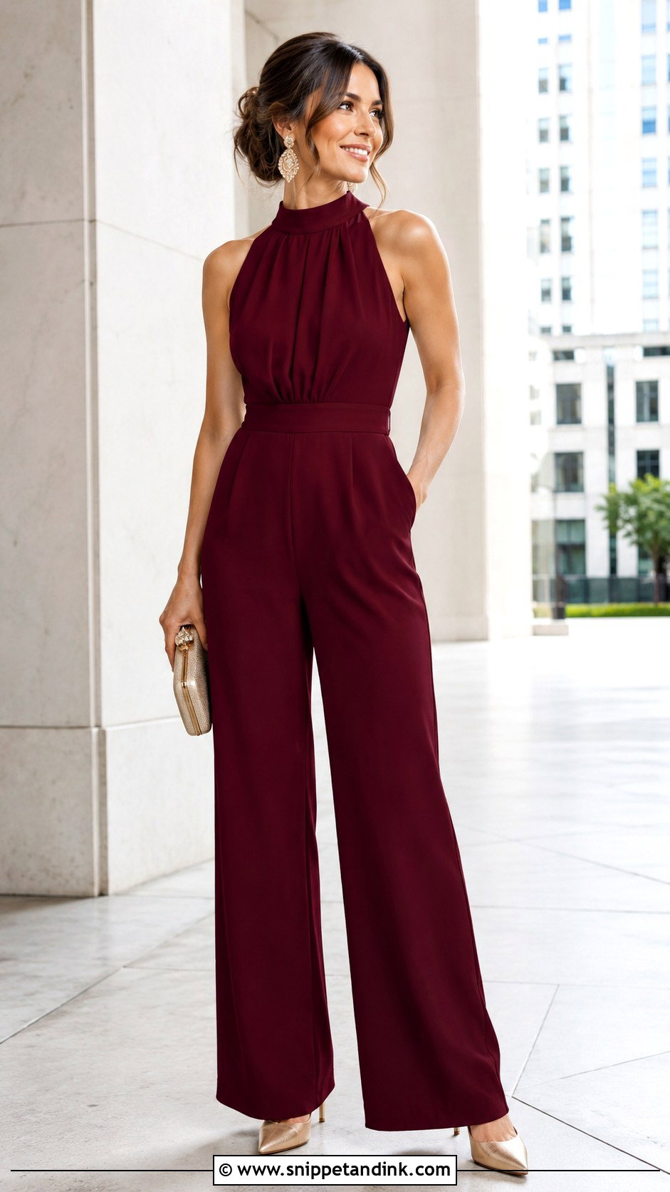 Burgundy Jumpsuit Wedding Outfit - Snippet and Ink - 30 Burgundy Wedding Dress Ideas