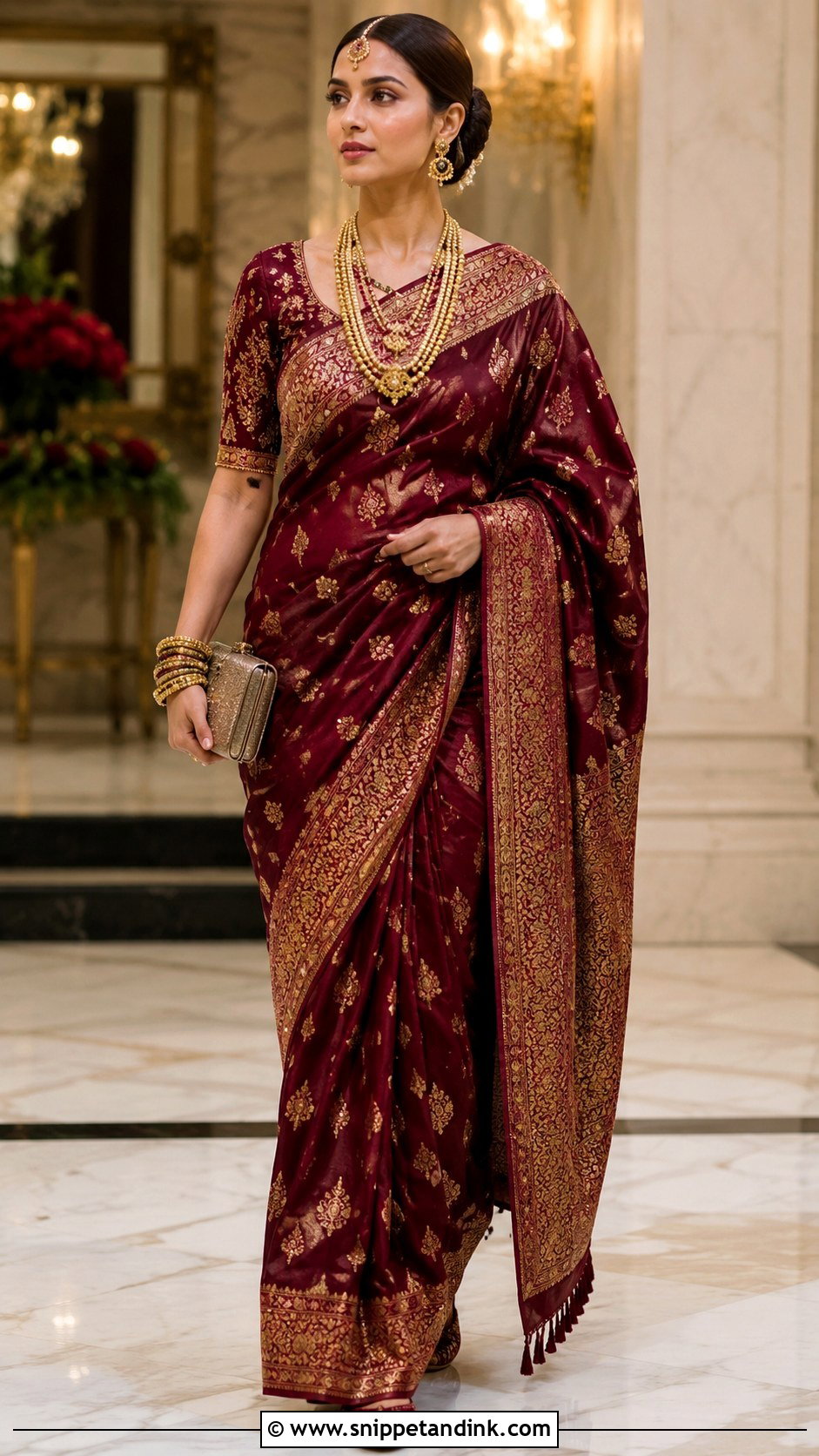 Burgundy Kashmiri Bridal Reception Saree - Snippet and Ink - 20 Kashmiri Pandit Bride Ideas