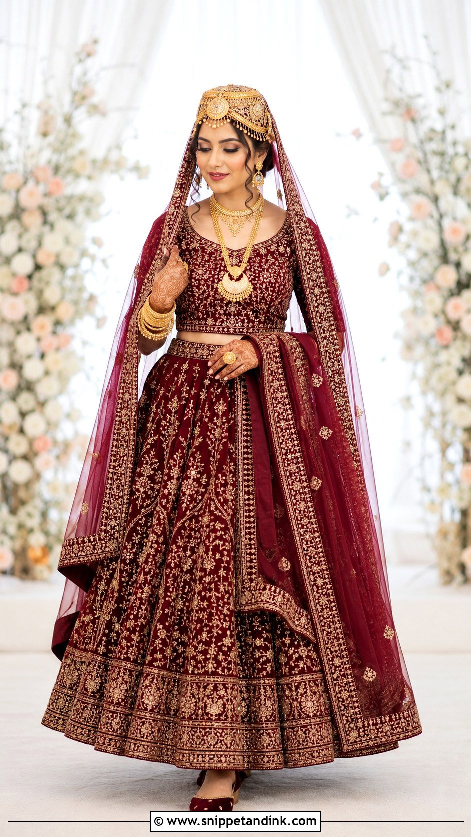 Burgundy Kashmiri Lehenga With Taranga - Snippet and Ink - 20 Kashmiri Wedding Dress Ideas