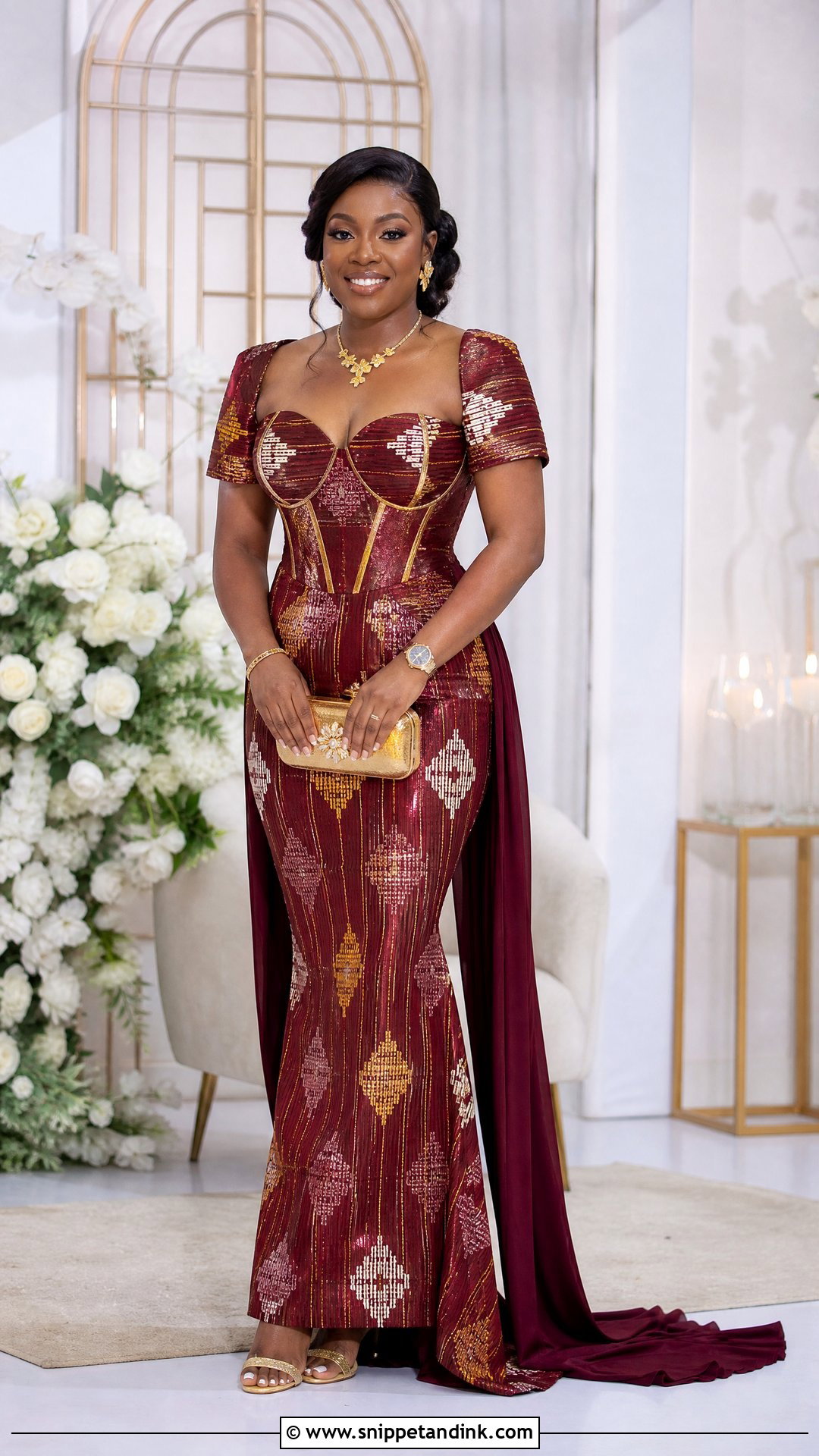 Burgundy Kente Ghana Wedding Dress - Snippet and Ink - 25 Ghana Wedding Dress Ideas