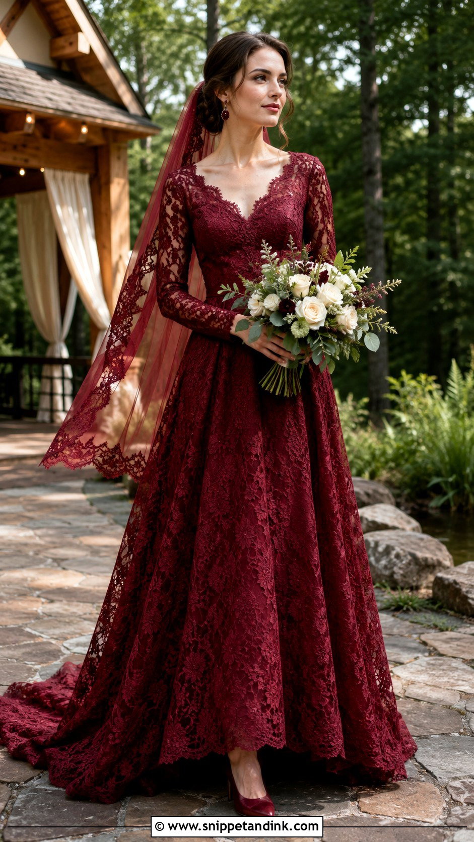 Burgundy Lace Wedding Dress - Snippet and Ink - 20 Dark Fairytale Wedding Dress Ideas