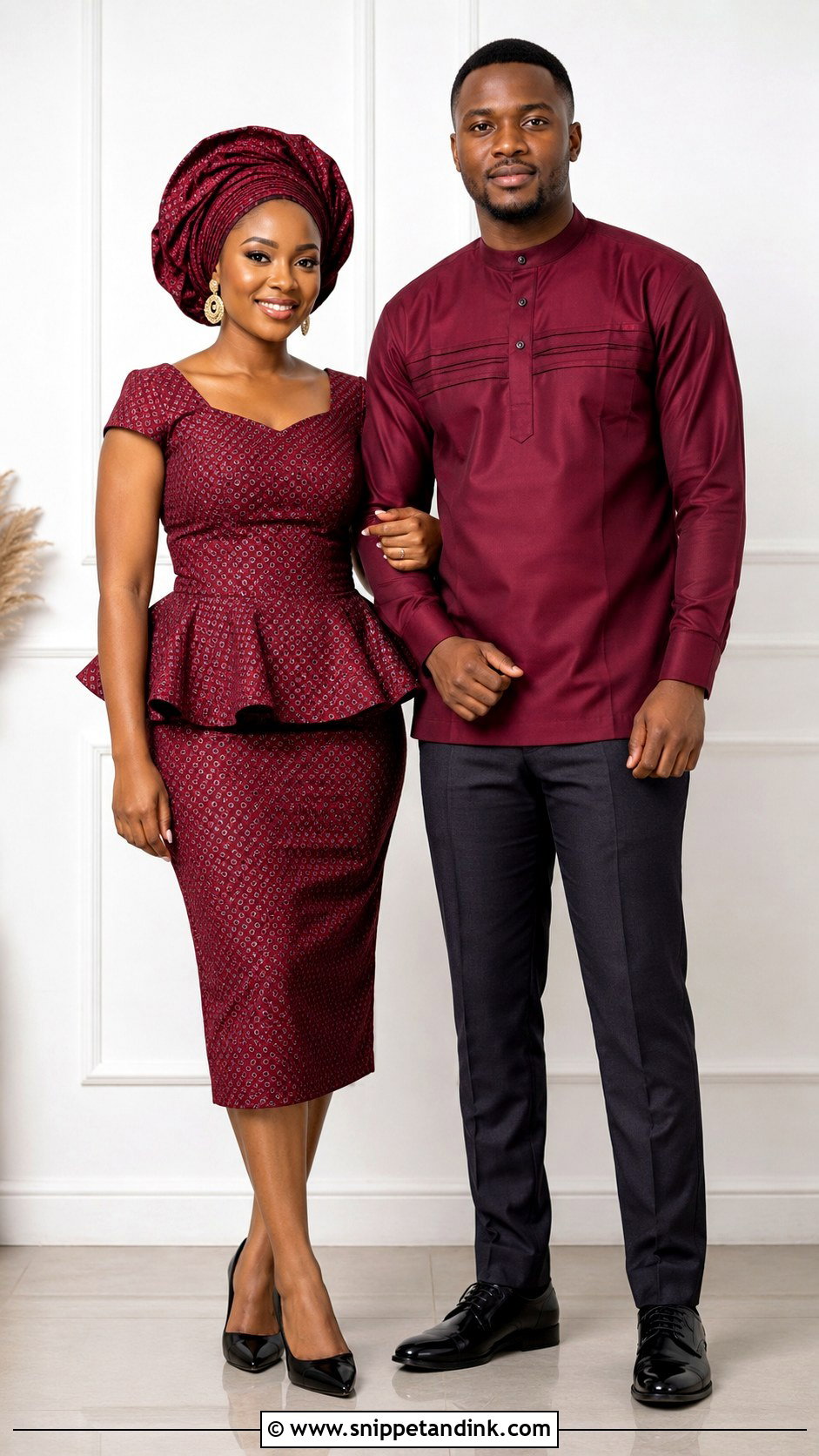 Burgundy Lobola Couple Outfit - Snippet and Ink - 25 Lobola Outfits for Couples