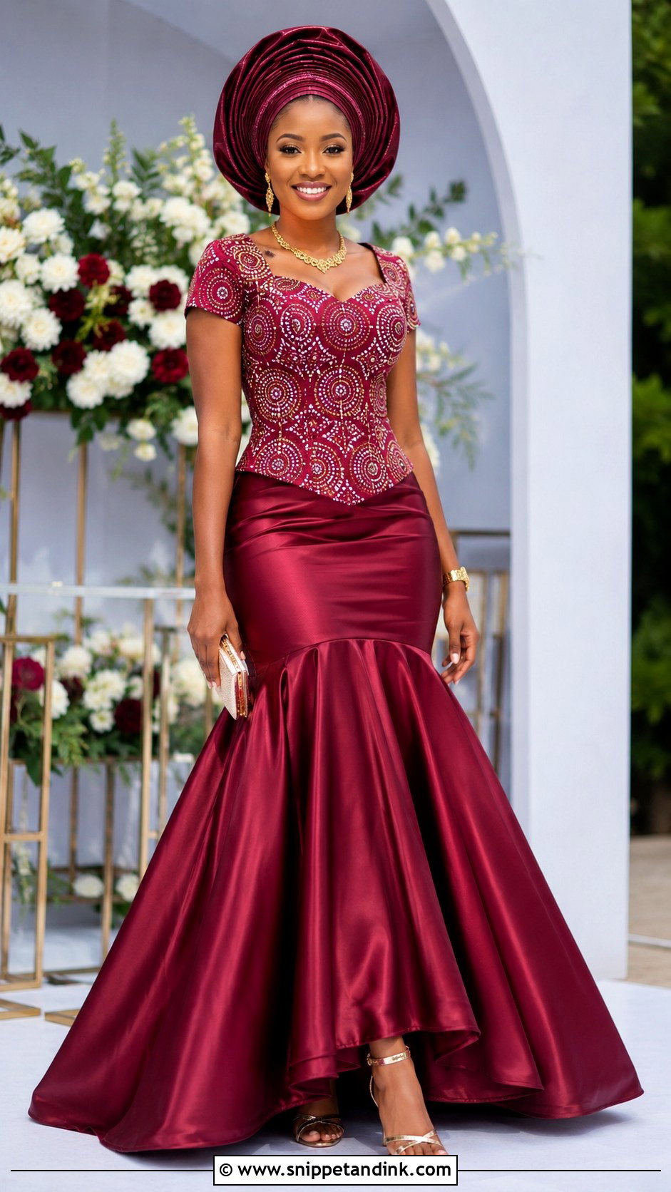 Burgundy Lobola Dress With Satin Skirt - Snippet and Ink - 30 Lobola Dresses for Bride
