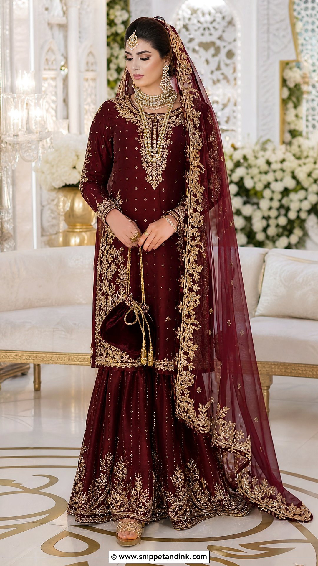 Burgundy Long Kurta Bridal Sharara Suit - Snippet and Ink - 20 Bridal Sharara Suit Ideas