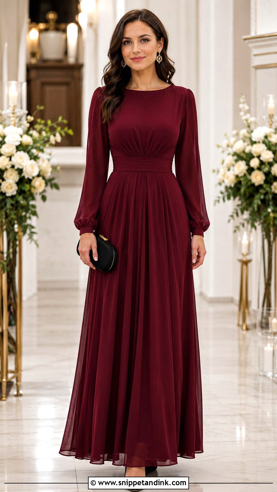 Burgundy Long Sleeve Bridesmaid Dress - Snippet and Ink - 20 Braids Maid Dresses