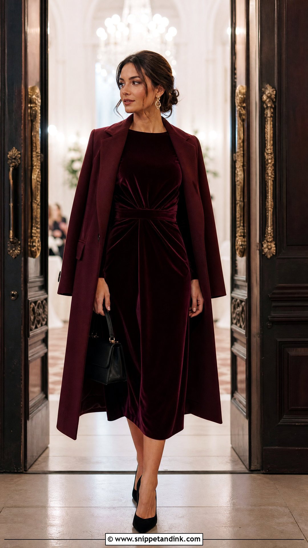 Burgundy Long Sleeve Dress Cocktail Formal Wedding Attire - Snippet and Ink - 25 Cocktail Formal Wedding Attire Ideas