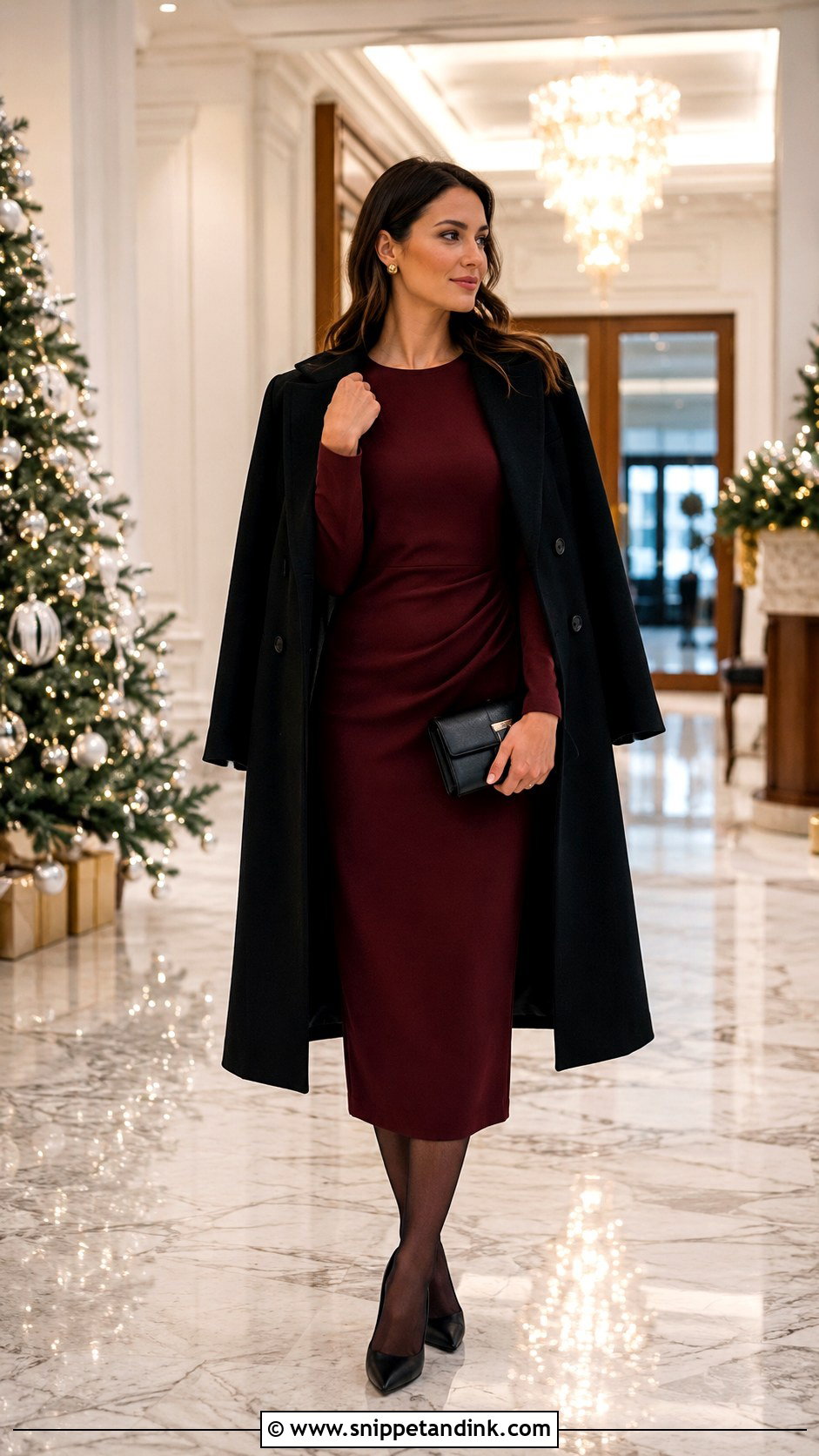 Burgundy Long Sleeve Dress Wedding Guest Outfit - Snippet and Ink - 20 Best Lady Style for Wedding Ideas