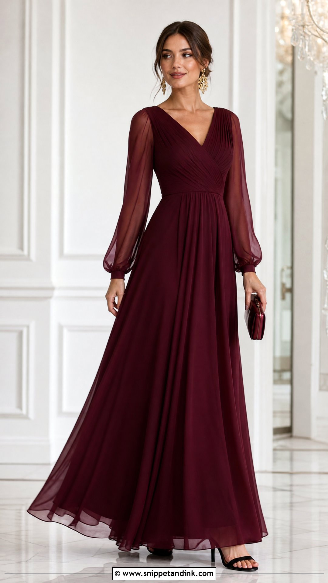 Burgundy Long Sleeve Formal Wedding Dress - Snippet and Ink - 20 Formal Wedding Dresses