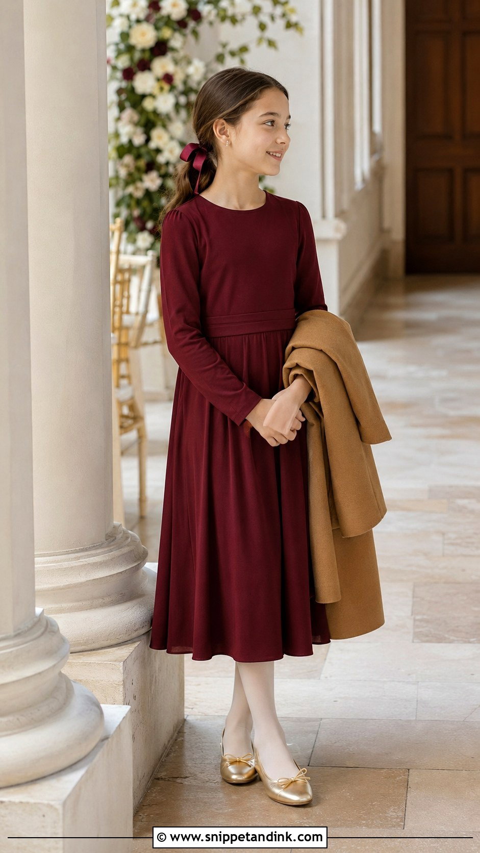 Burgundy Long Sleeve Girl Wedding Dress - Snippet and Ink - 20 Girl Dresses for Wedding