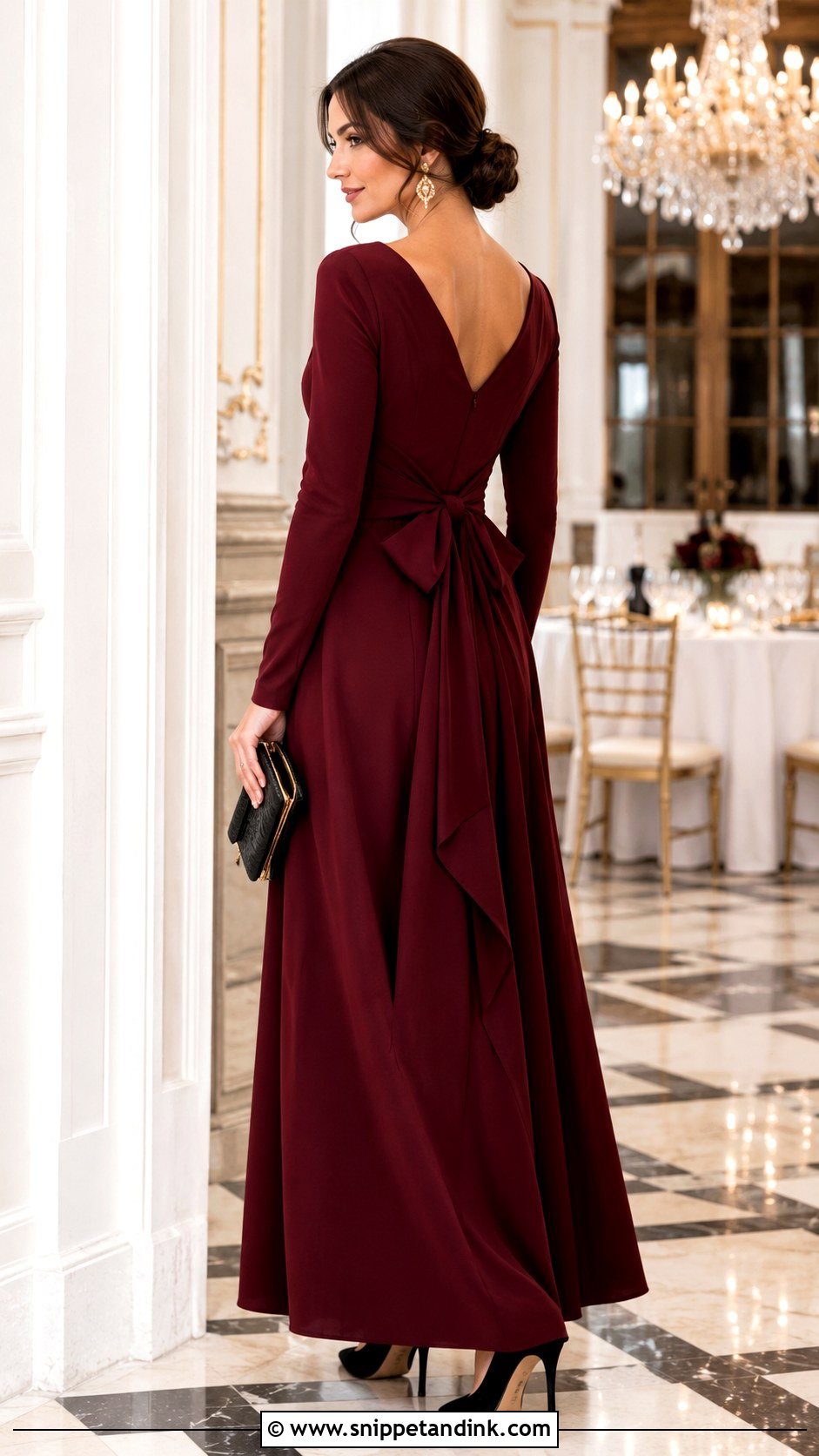 Burgundy Long Sleeve Gown With Back Bow - Snippet and Ink - 20 Gown with Bow At the Back Ideas