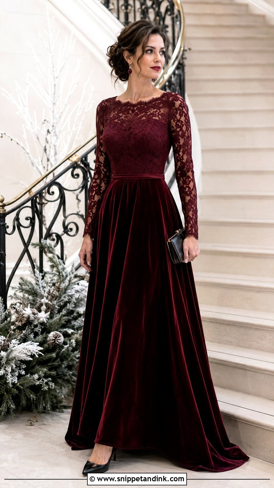 Burgundy Long Sleeve Grand Ball Gown - Snippet and Ink - 20 Grand Ball Gown Ideas