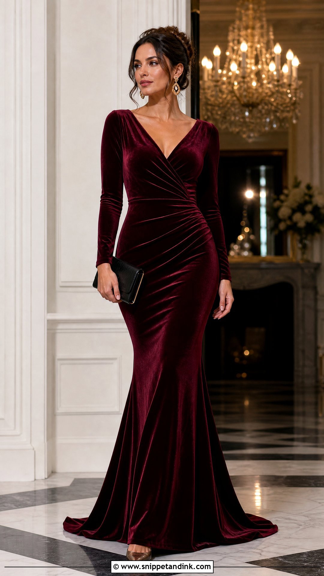 Burgundy Long Sleeve Mermaid Gown - Snippet and Ink - 20 Tail Dresses Gowns
