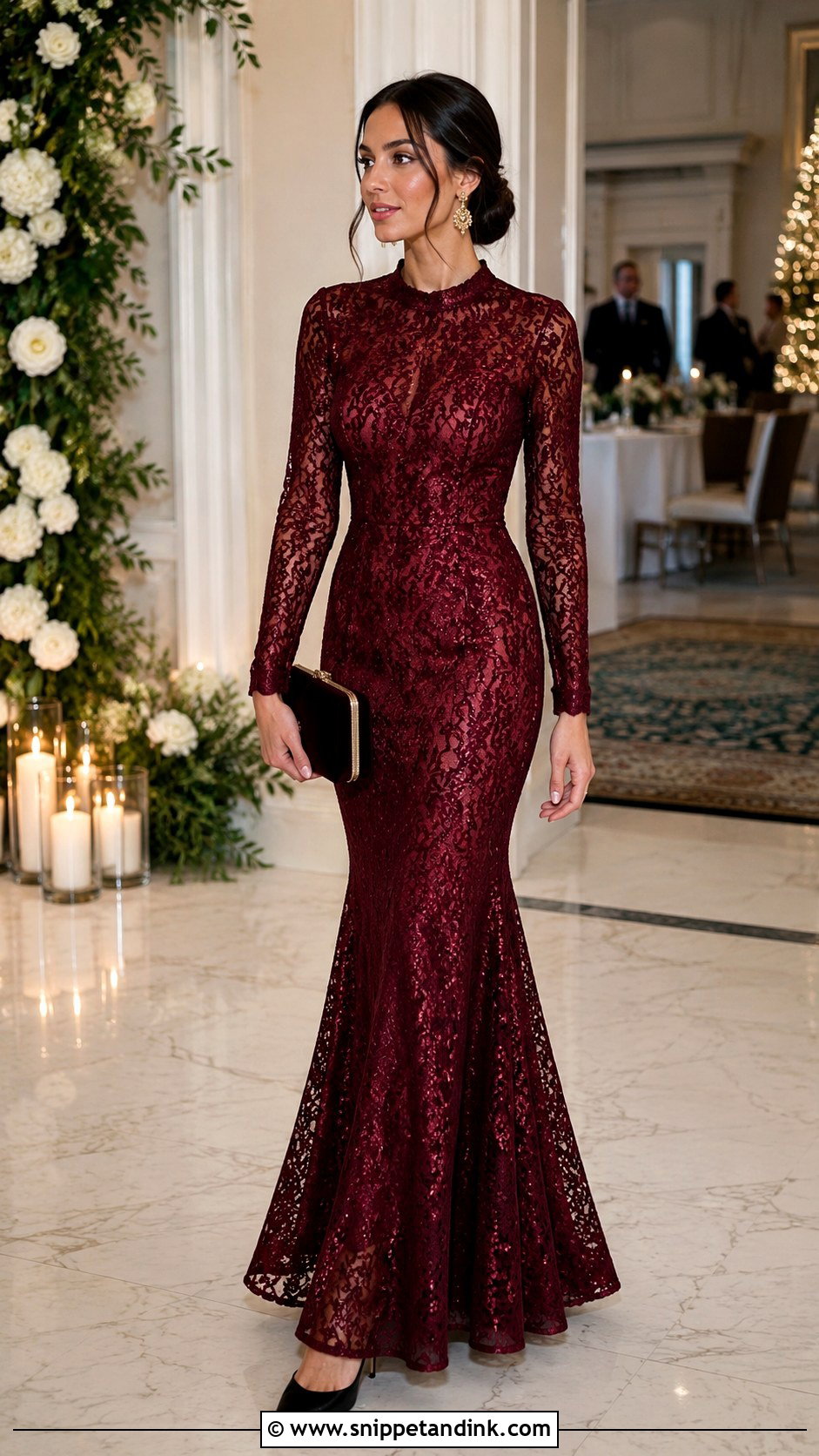 Burgundy Long Sleeve Mermaid Trumpet Dress - Snippet and Ink - 20 Mermaid Trumpet Dress Ideas