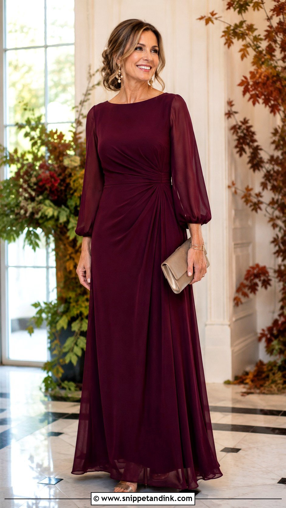 Burgundy Long Sleeve Mother Of The Bride Dress - Snippet and Ink - 20 Moms Wedding Dress Ideas