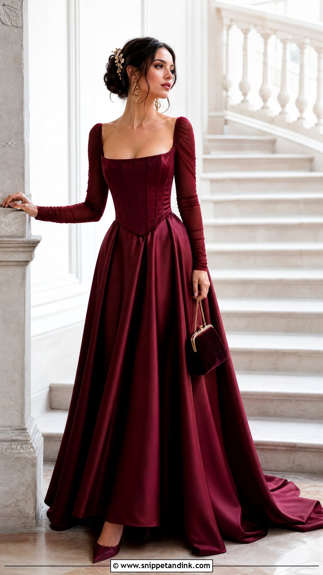 Burgundy Long Sleeve Princess Corset Dress - Snippet and Ink - 20 Princess Dress Corset Ideas