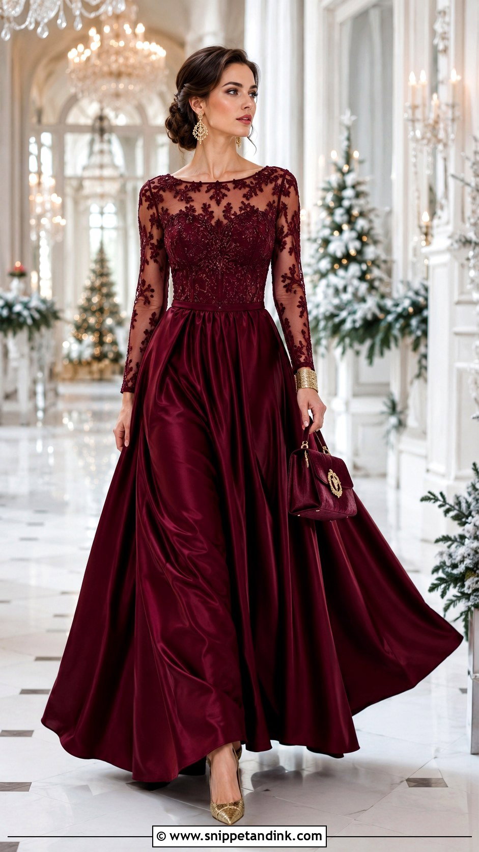 Burgundy Long Sleeve Royal Ball Gown - Snippet and Ink - 20 Royal Ball Gown Ideas