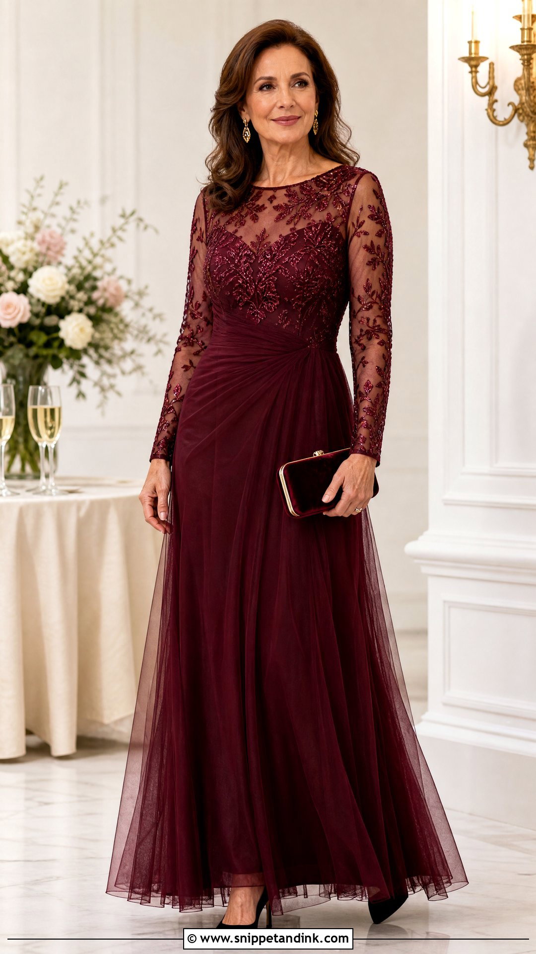 Burgundy Long Sleeve Tulle Gown - Snippet and Ink - 20 Tulle Gowns
