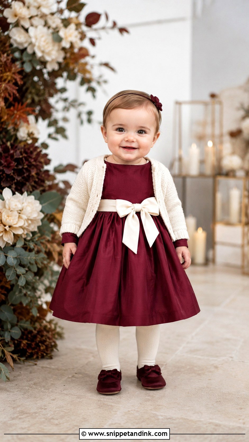 Burgundy Long Sleeve Wedding Baby Dress - Snippet and Ink - 20 Baby Dresses for Wedding