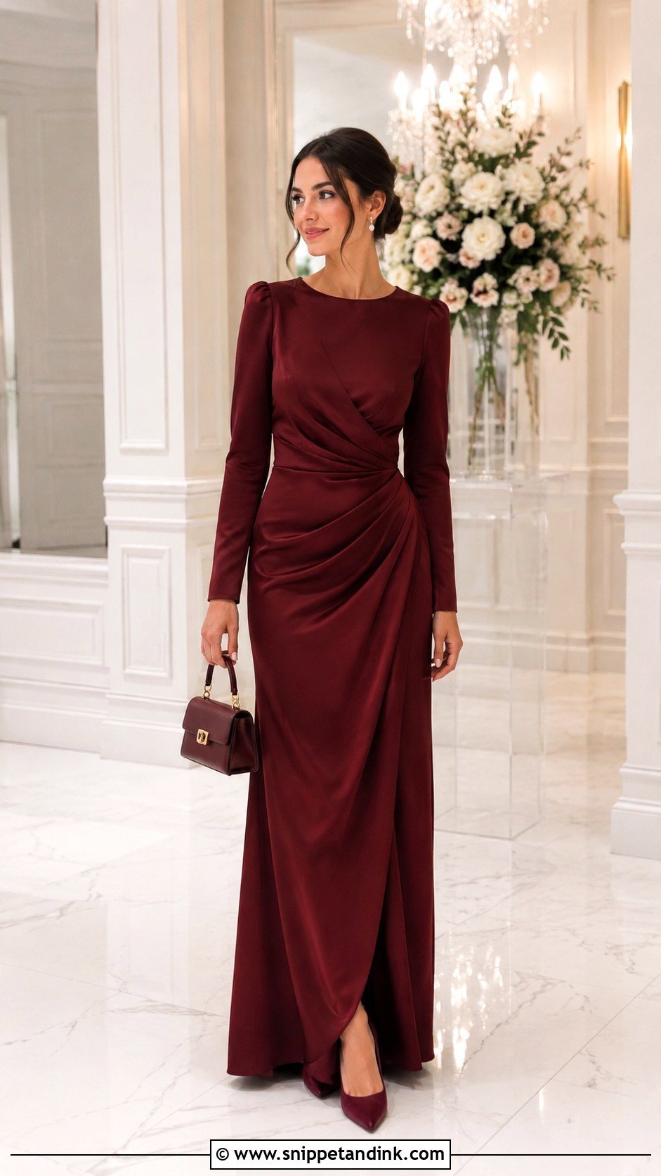 Burgundy Long Sleeve Wedding Dress Outfit - Snippet and Ink - 30 Burgundy Wedding Dress Ideas