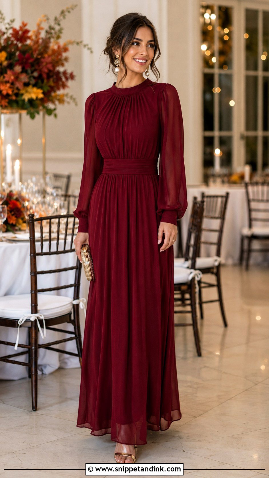 Burgundy Maxi Dress Wedding Dinner Outfit - Snippet and Ink - 25 Wedding Dinner Outfit Ideas