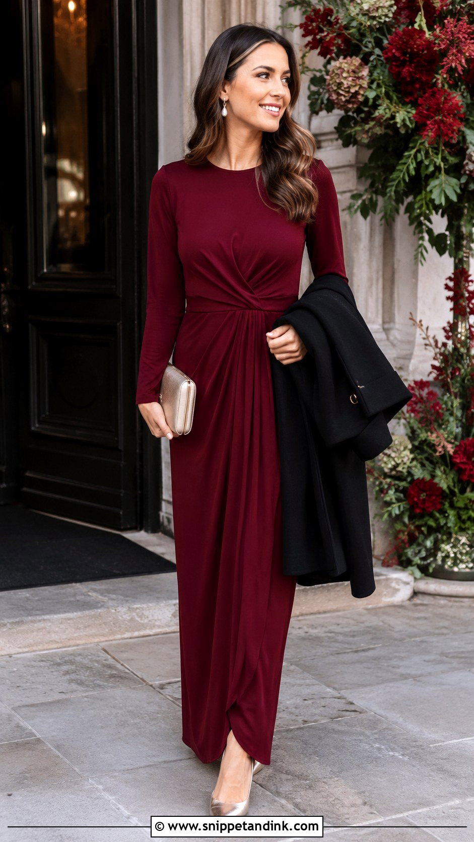 Burgundy Maxi Dress Wedding Outfit - Snippet and Ink - 20 Maxi Dress Outfit for Wedding Ideas