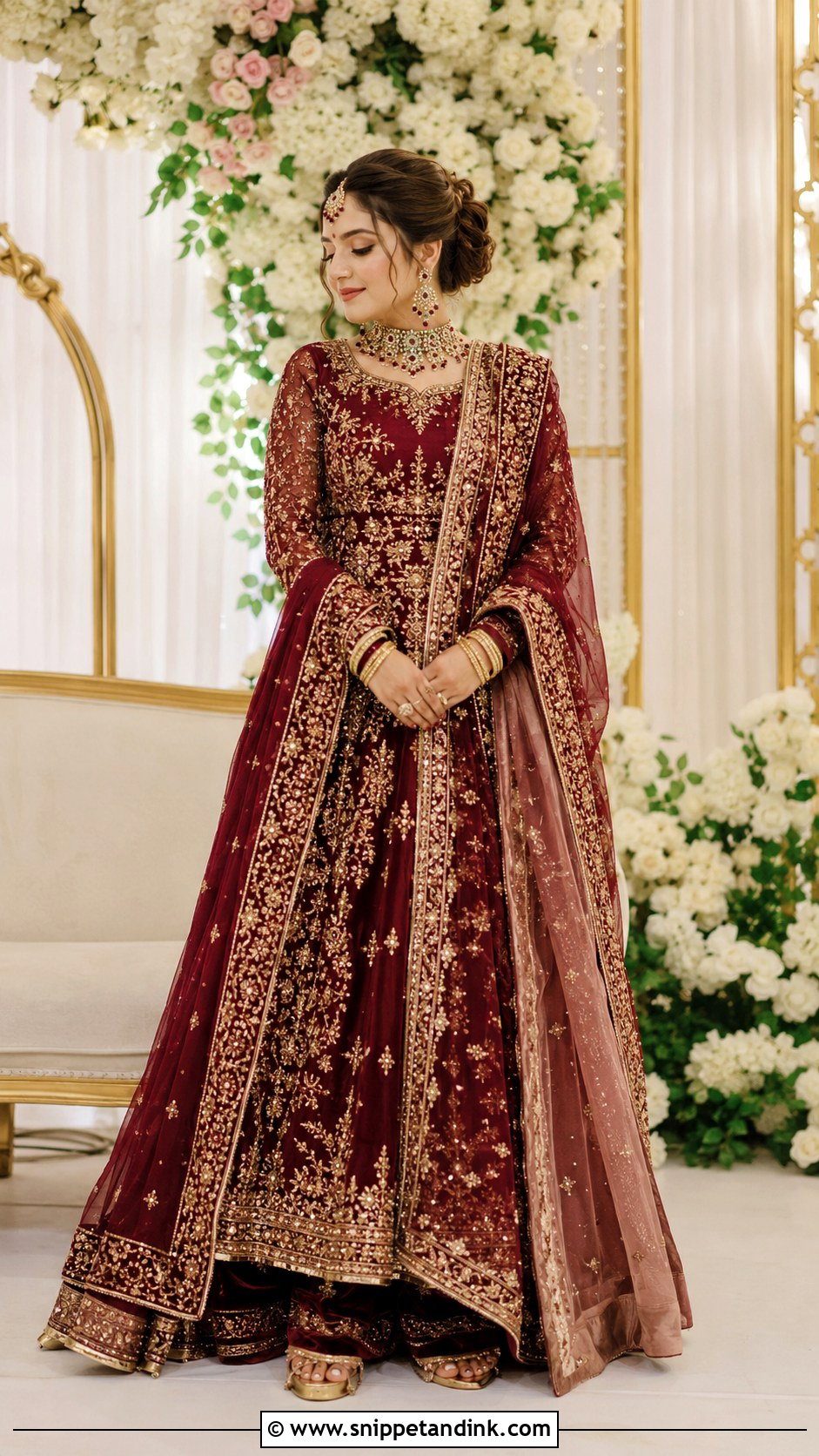 Burgundy Maxi With Double Dupatta Barat Dress - Snippet and Ink - 20 Barat Dress for Bride Ideas