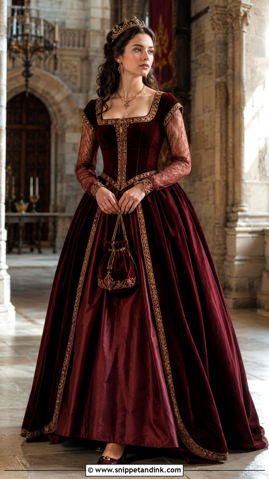 Burgundy Medieval Ball Gown - Snippet and Ink - 20 Ball Gown Fantasy Royal Ideas