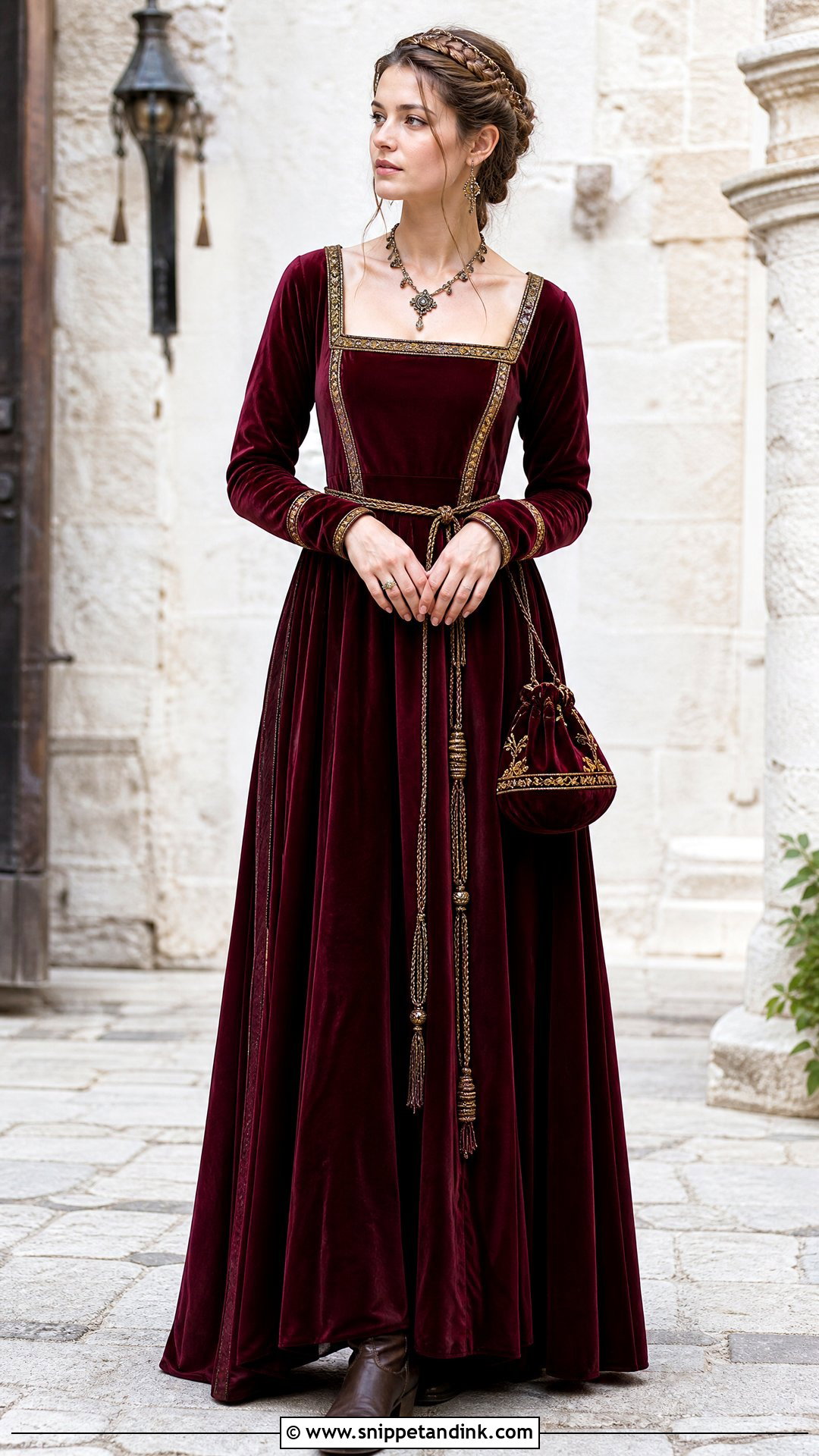 Burgundy Medieval Enchanted Dress - Snippet and Ink - 20 Enchanted Dress Fairytale Ideas