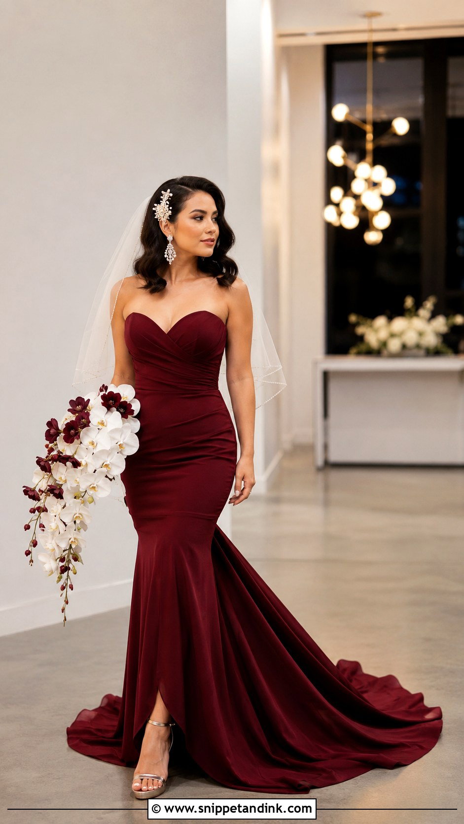 Burgundy Mermaid Gown With Train - Snippet and Ink - 20 Burgundy Wedding Gown Ideas