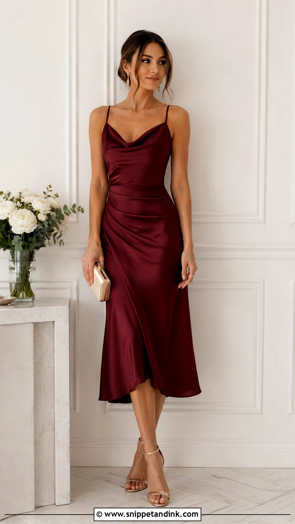 Burgundy Midi Wedding Dress Outfit - Snippet and Ink - 30 Burgundy Wedding Dress Ideas