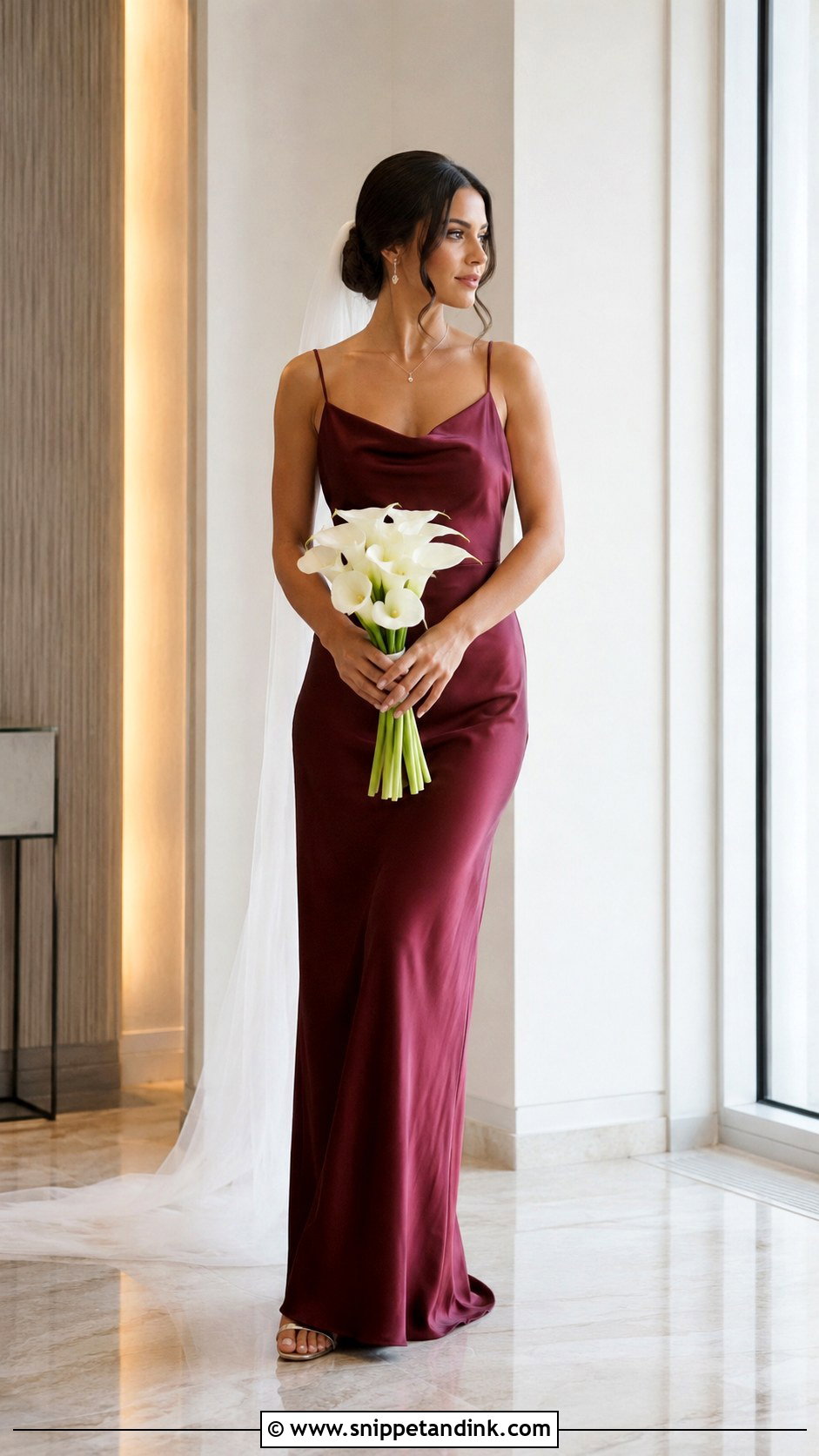 Burgundy Minimalist Slip Gown - Snippet and Ink - 20 Burgundy Wedding Gown Ideas