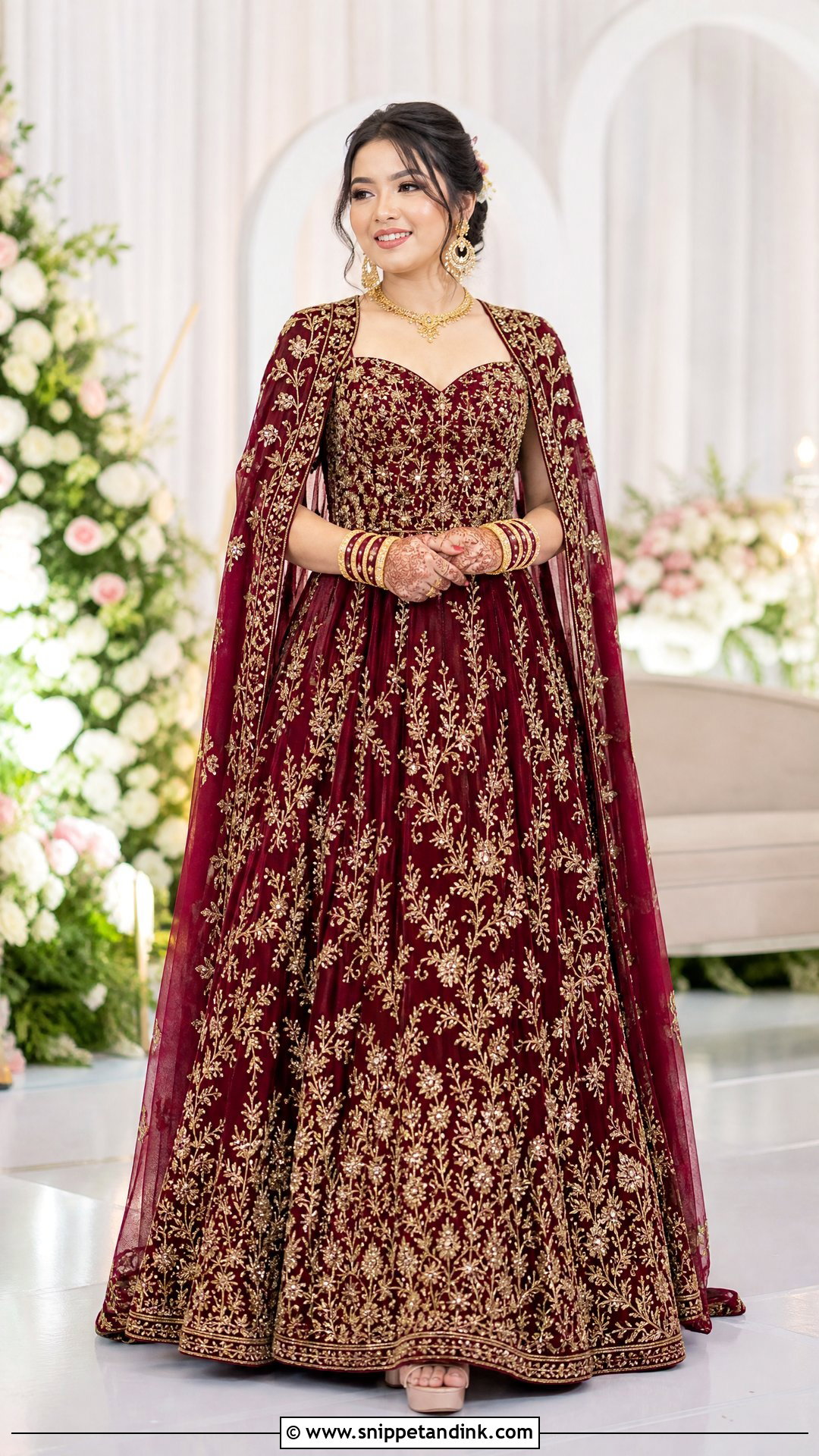 Burgundy Nepali Reception Gown - Snippet and Ink - 25 Nepali Wedding Dress Ideas
