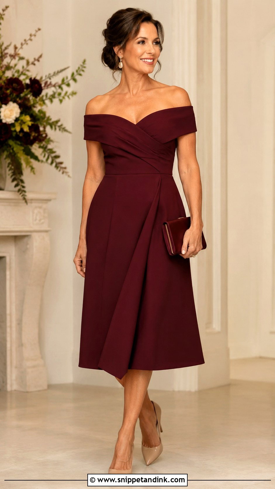 Burgundy Off Shoulder 2nd Wedding Dress - Snippet and Ink - 25 2nd Wedding Dress Over 40 Not White Ideas