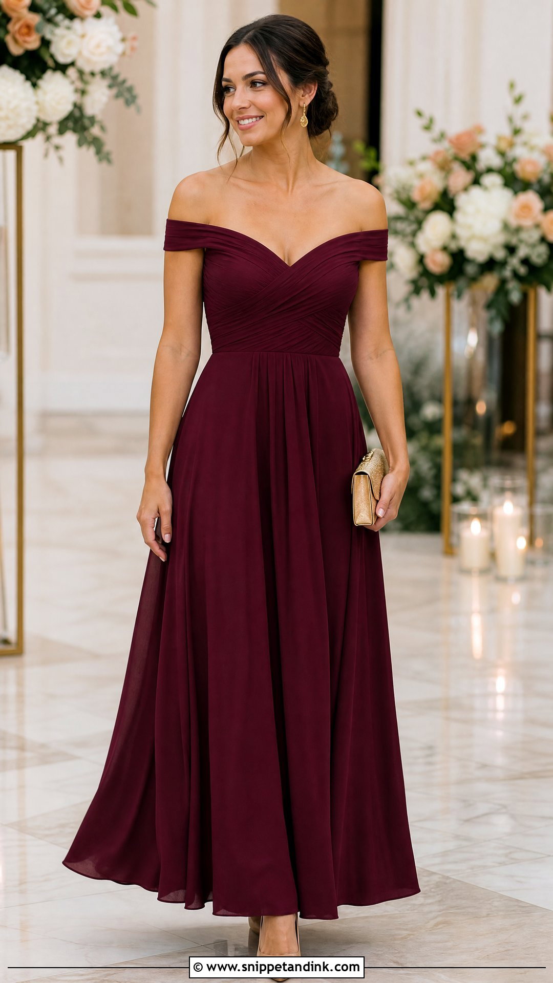 Burgundy Off Shoulder Maid of Honor Dress - Snippet and Ink - 20 Wedding Made of Honor Dresses