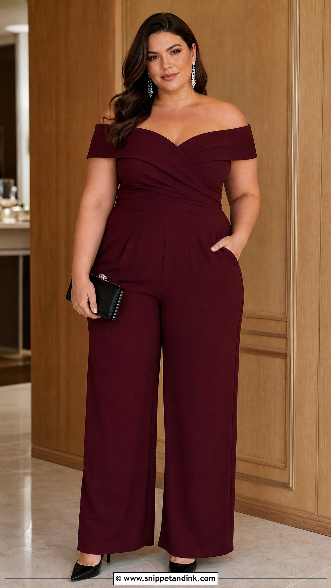 Burgundy Off Shoulder Plus Size Wedding Jumpsuit - Snippet and Ink - 20 Plus Size Jumpsuit Wedding Ideas