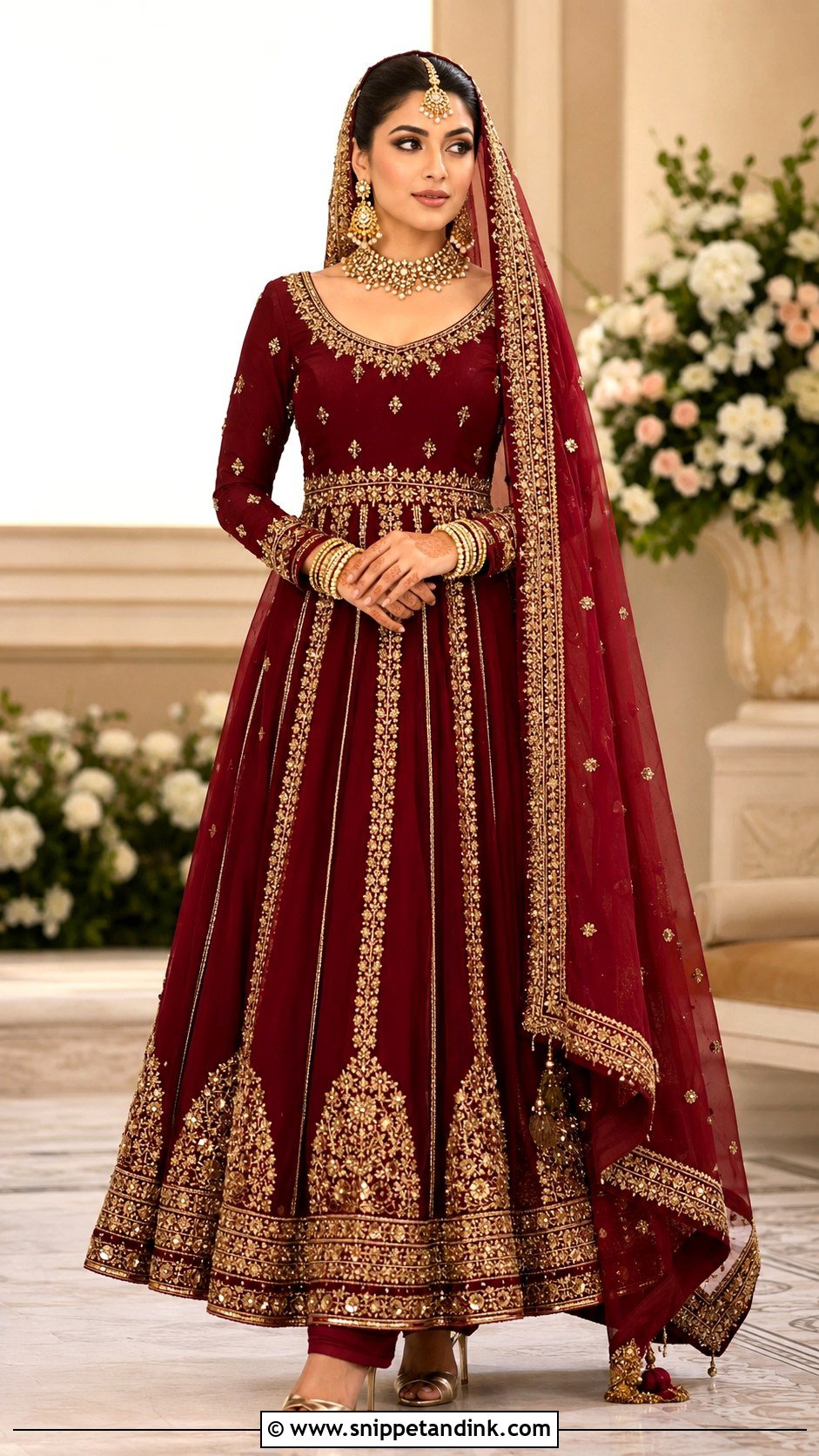 Burgundy Pakistani Bridal Anarkali - Snippet and Ink - 20 Pakistan Bridal Dress Ideas