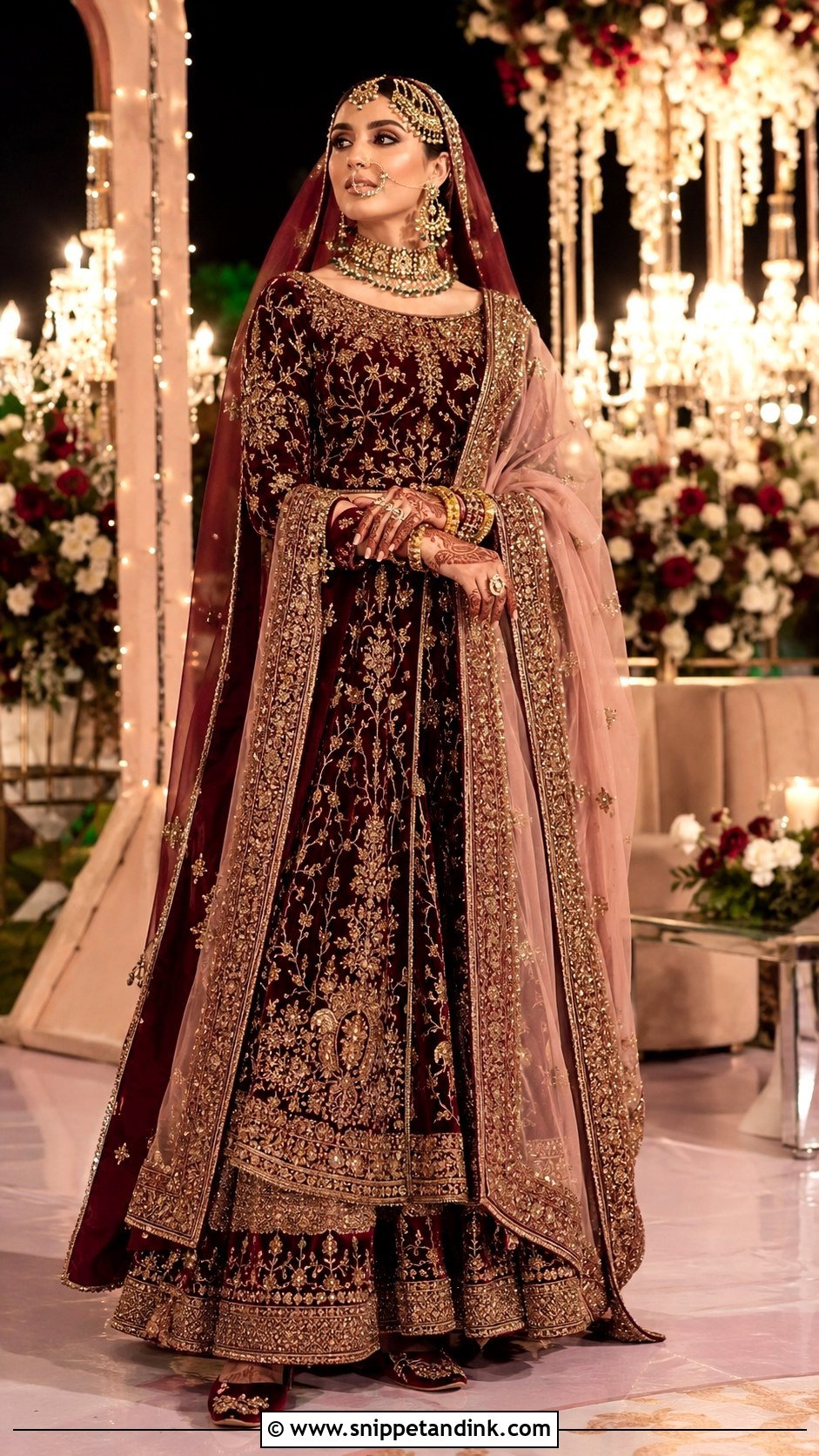Burgundy Pakistani Bridal Barat Lehenga - Snippet and Ink - 20 Pakistani Bridal Barat Dresses