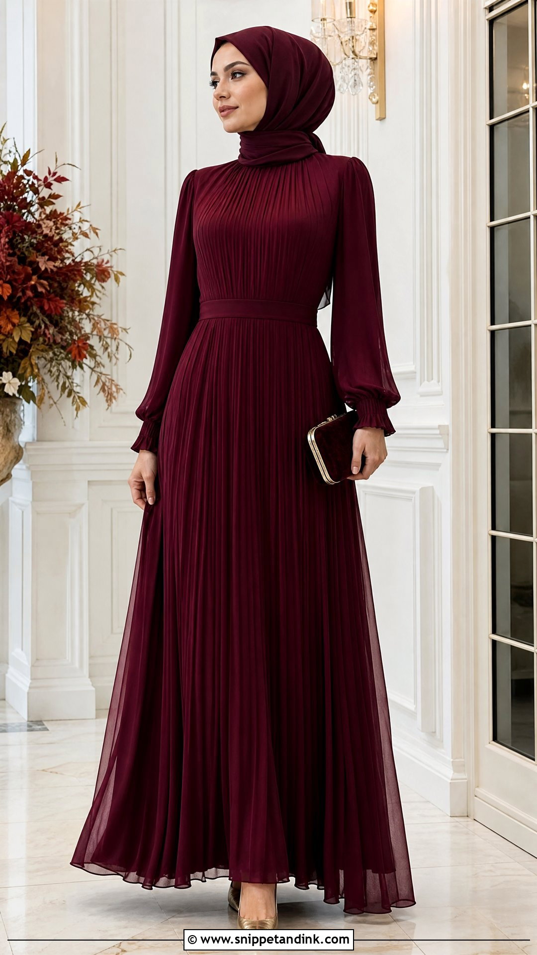 Burgundy Pleated Hijab Formal Dress - Snippet and Ink - 25 Hijab Formal Dress Ideas