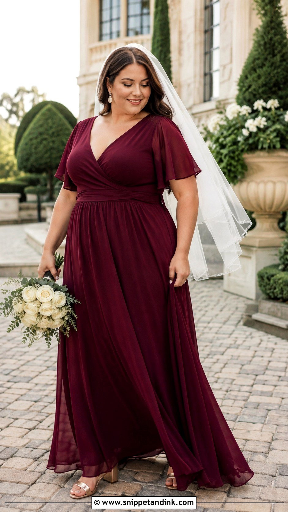 Burgundy Plus Size Wrap Gown - Snippet and Ink - 20 Burgundy Wedding Gown Ideas