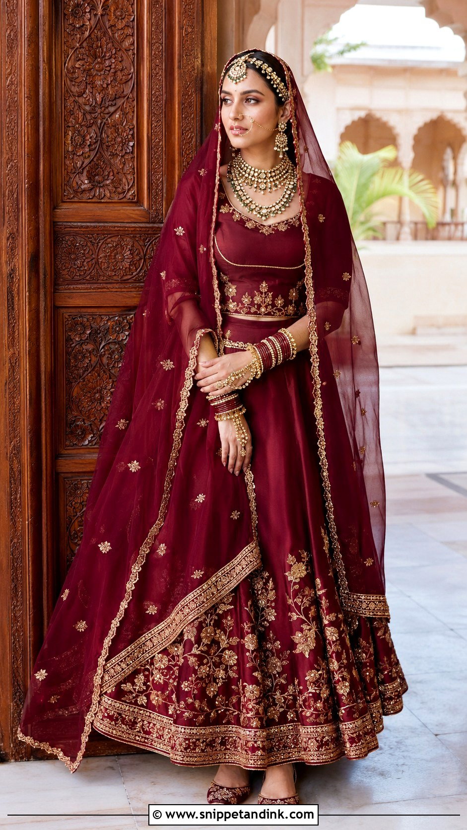 Burgundy Polki Rajput Bridal Poshak - Snippet and Ink - 20 Royal Rajput Bride Ideas