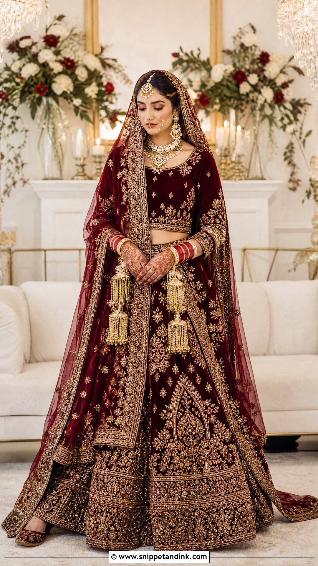 Burgundy Punjabi Bridal Velvet Lehenga - Snippet and Ink - 25 Sikh Wedding Dress Punjabi Bride Ideas