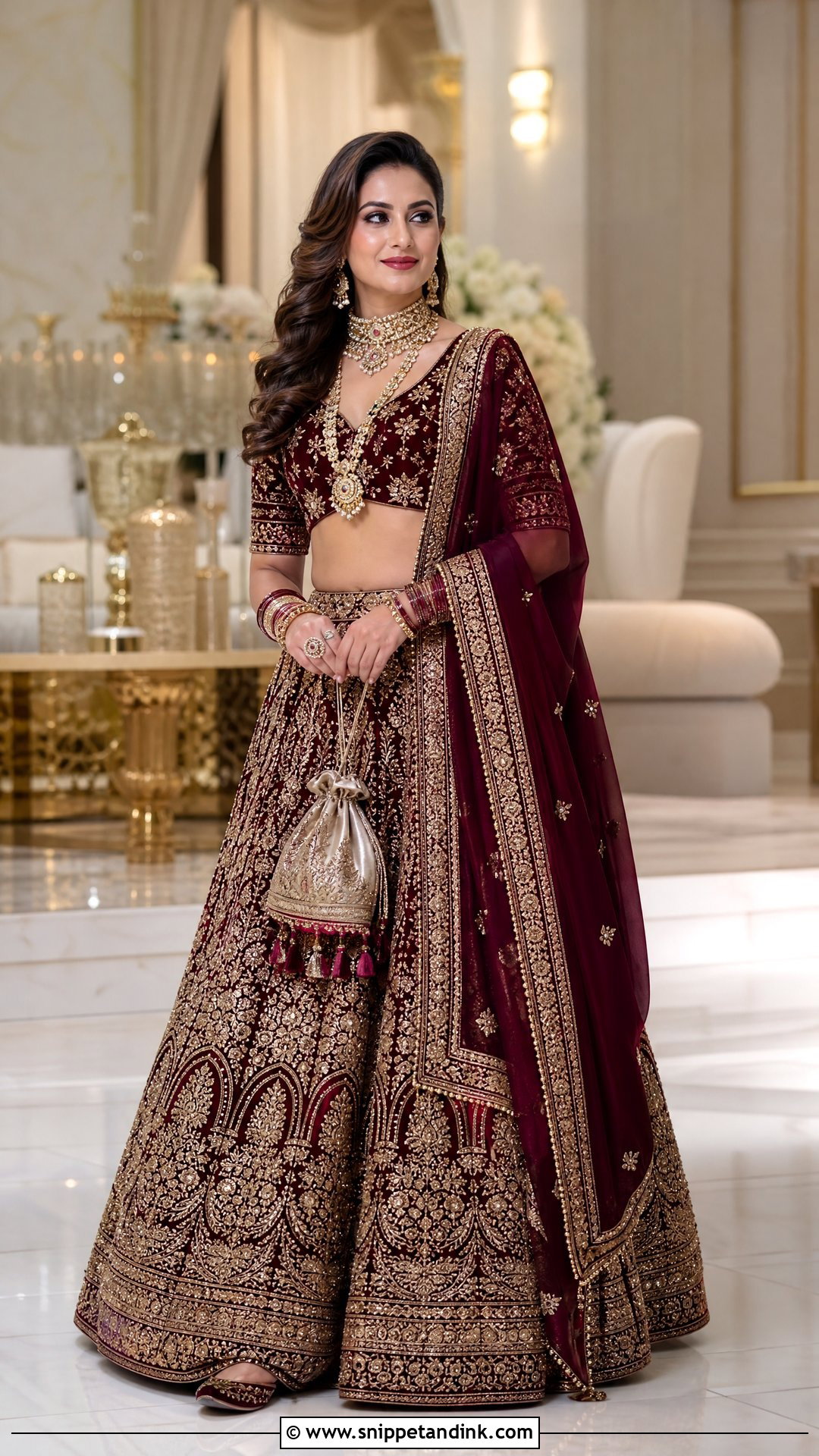Burgundy Rajwadi Reception Bride - Snippet and Ink - 20 Rajwadi Bride Ideas