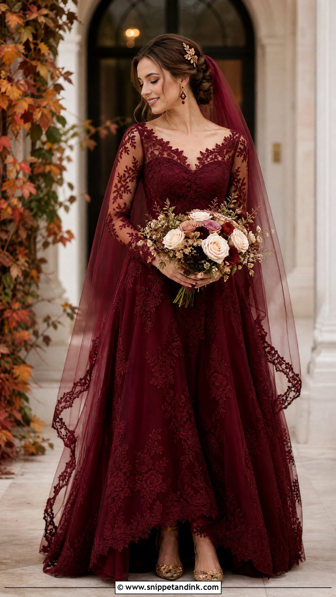 Burgundy Red Lace Wedding Dress - Snippet and Ink - 20 Red Lace Wedding Dress Ideas