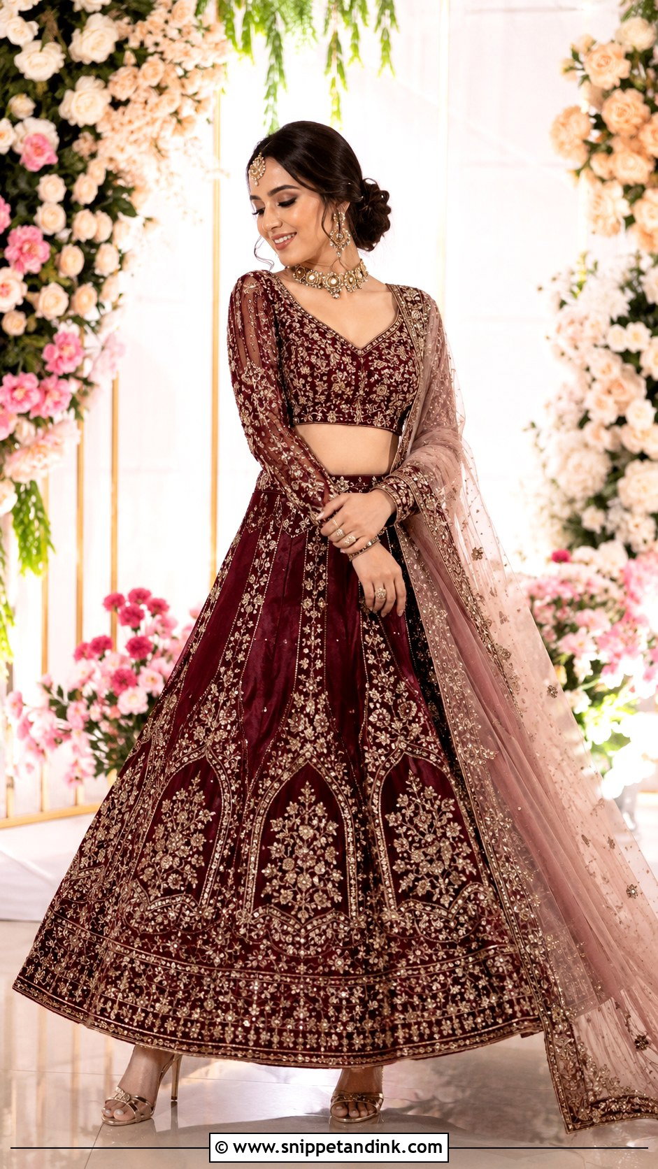 Burgundy Sangeet Lehenga - Snippet and Ink - 25 Sangeet Outfits for Bride