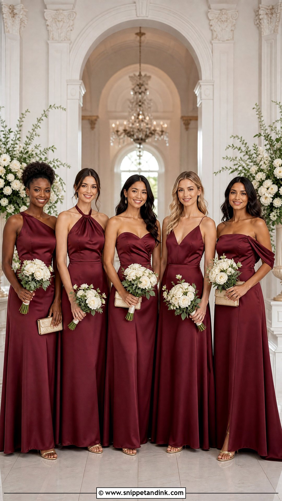Burgundy Satin A Line Bridal Party Gowns - Snippet and Ink - 20 Red Bridal Party Ideas