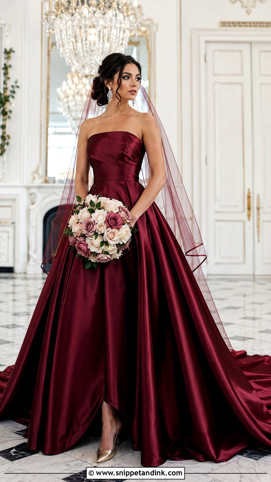 Burgundy Satin Ball Gown - Snippet and Ink - 20 Burgundy Wedding Gown Ideas