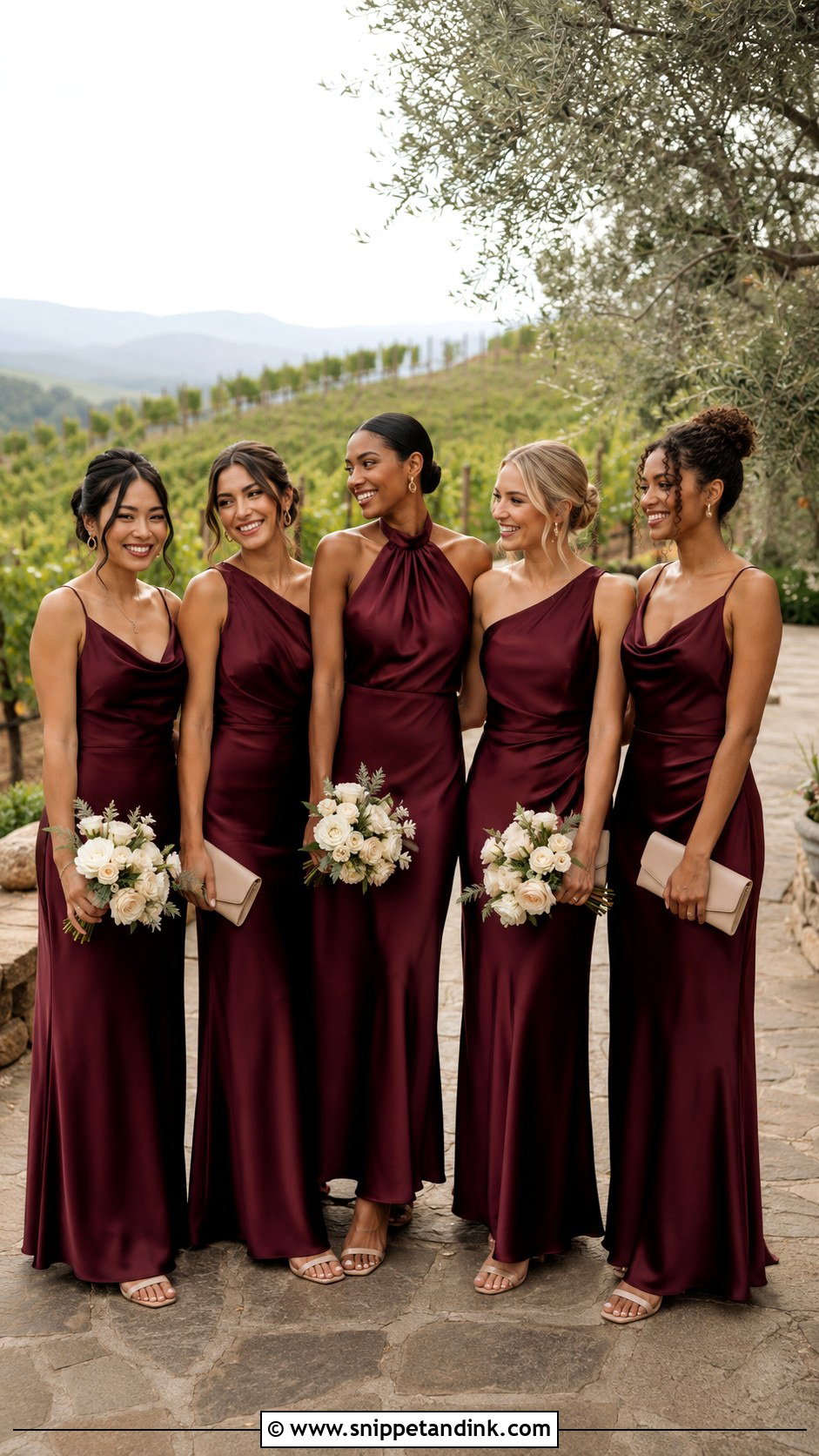 Burgundy Satin Bridal Party Attire - Snippet and Ink - 20 Fall Bridal Party Attire Ideas