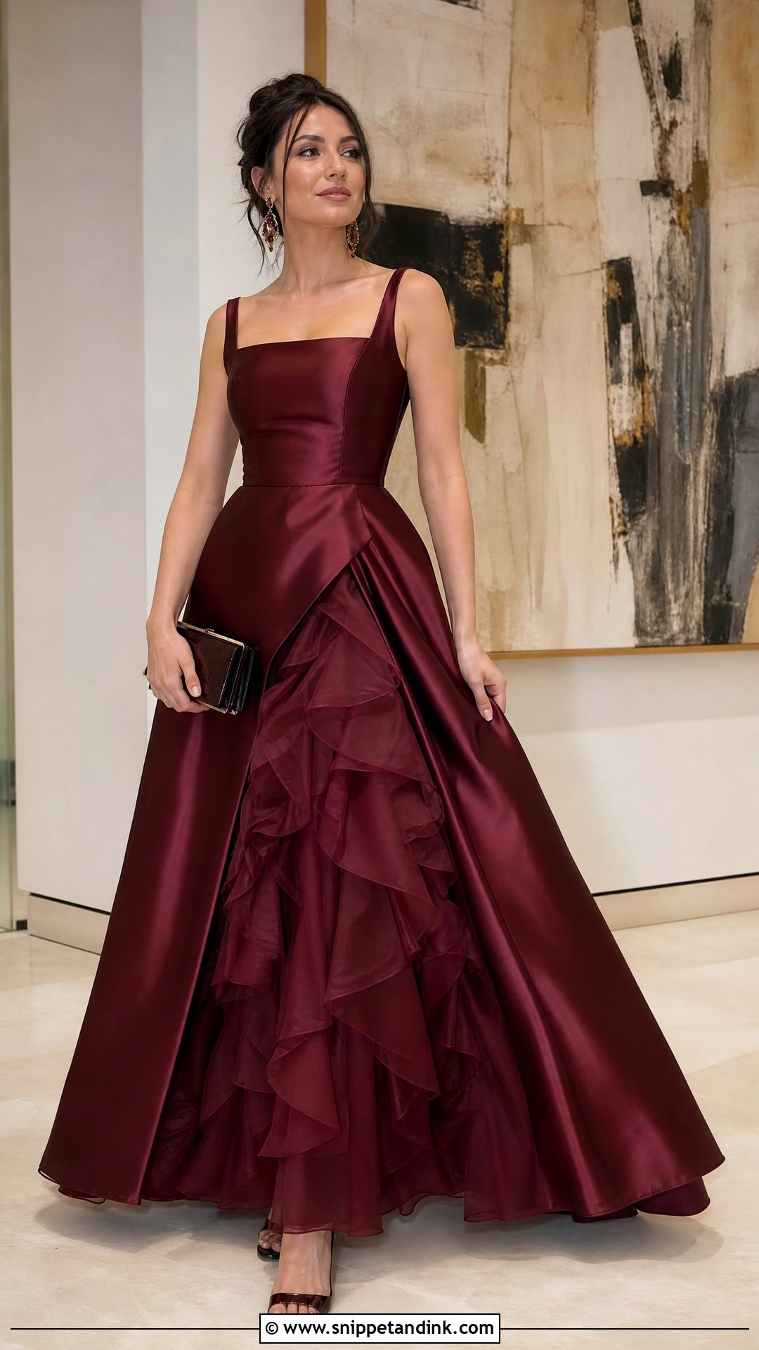 Burgundy Satin Ruffle Ball Gown - Snippet and Ink - 20 Ruffle Ball Gown Ideas