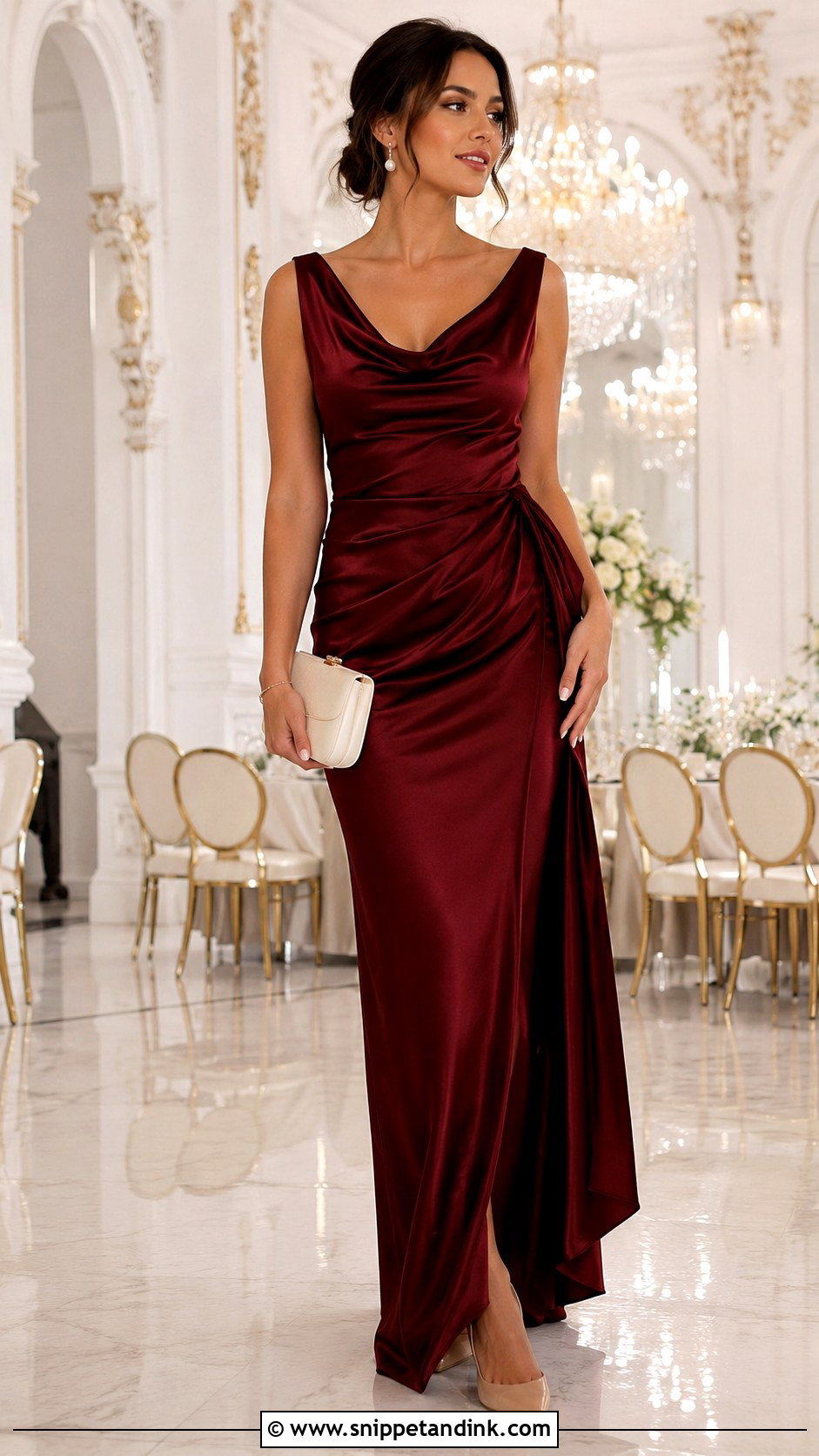 Burgundy Satin Wedding Dress Outfit - Snippet and Ink - 30 Burgundy Wedding Dress Ideas