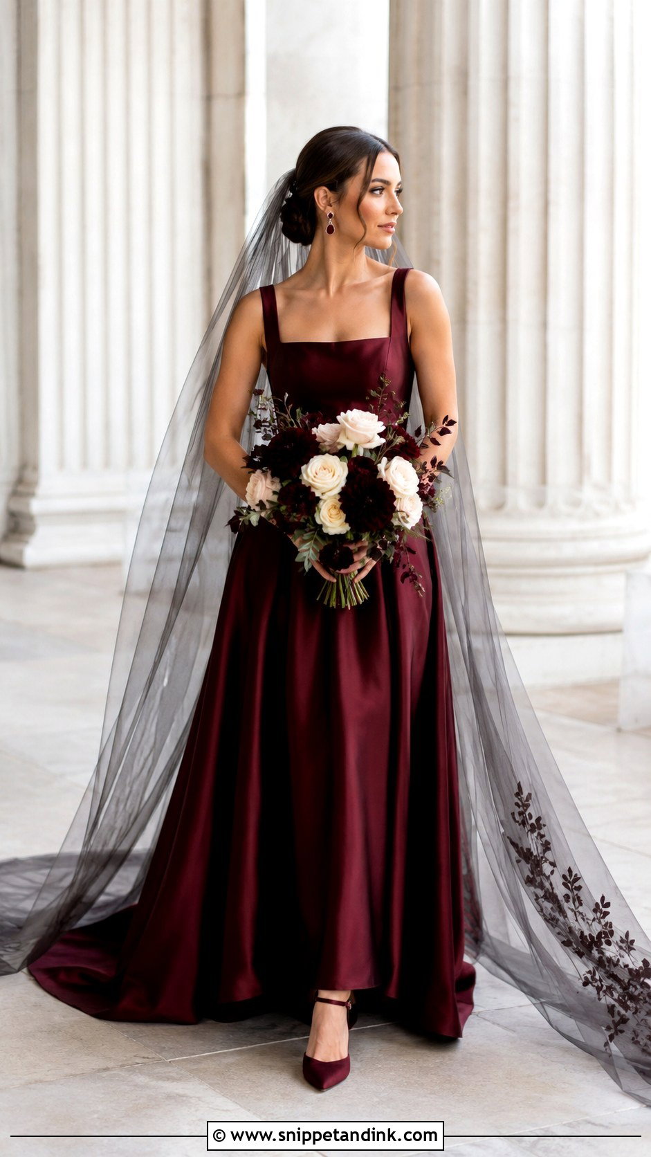 Burgundy Satin Wedding Dress - Snippet and Ink - 20 Moody Wedding Dress Ideas